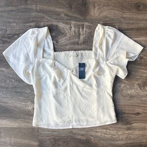 Abercrombie & Fitch Cream Puff Sleeve Smocked Back Top NWT Large